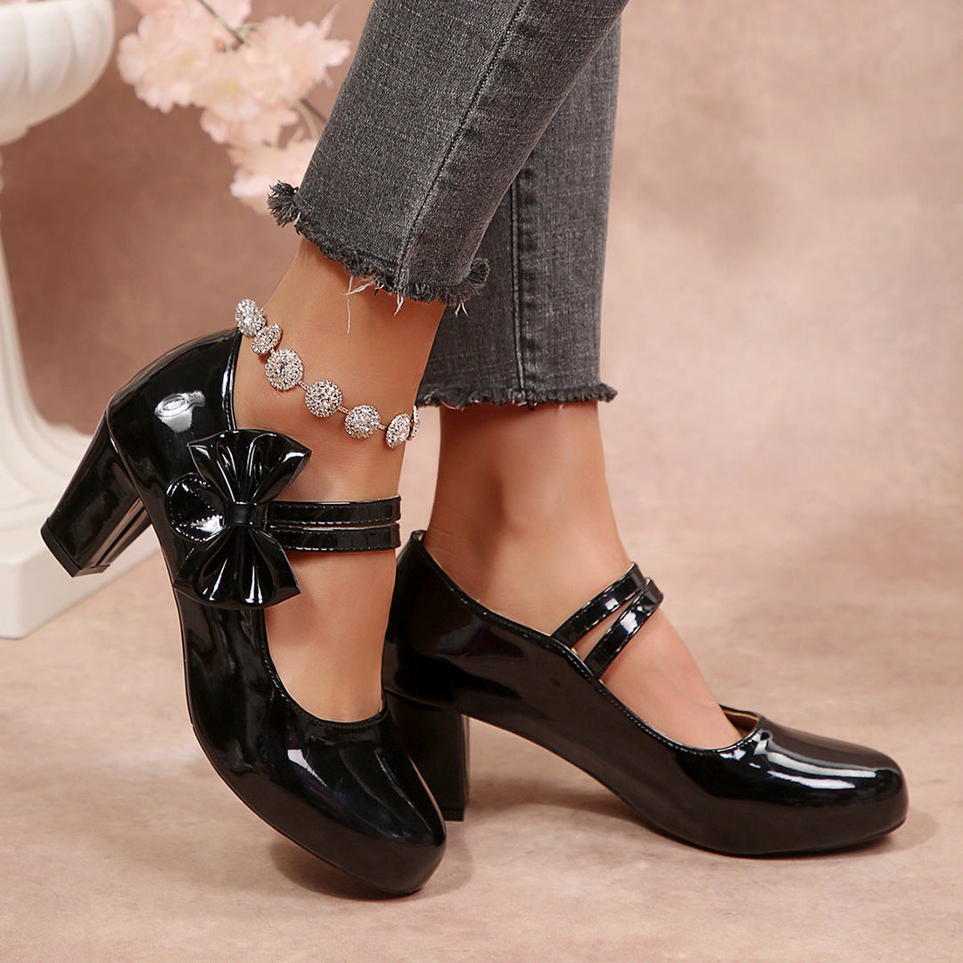 Damen elegante Lack-Pumps mit Schleifenverzierung Drune