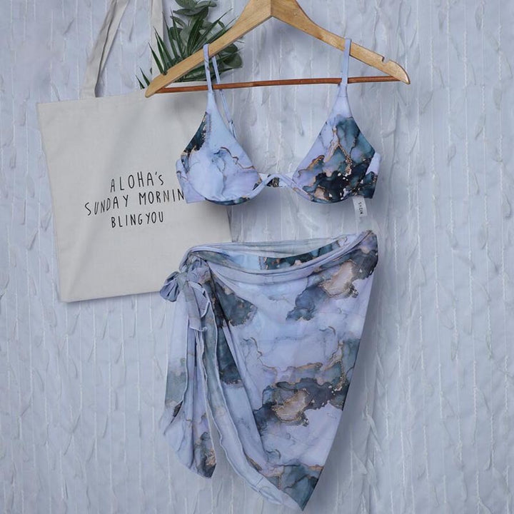 Damen Triangel-Bikini-Set mit Übergroßem Wickelrock Drune