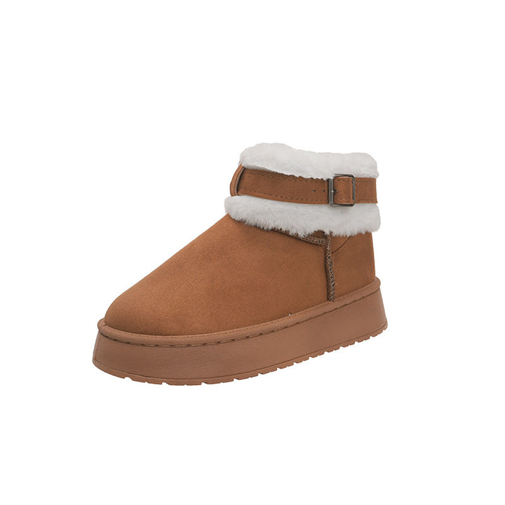 Damen Gefütterte Kurz-Stiefeletten mit Teddyfell-Futter, verstellbarem Schnallenriemen und profilierter Gummisohle Drune