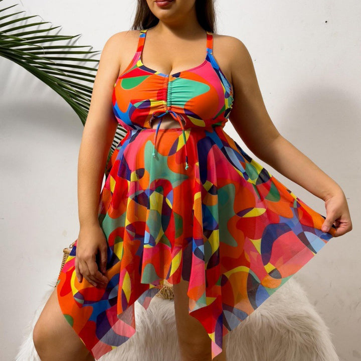 Damen vielseitiges Strandkleid mit modischem Schnitt und buntem Muster Drune