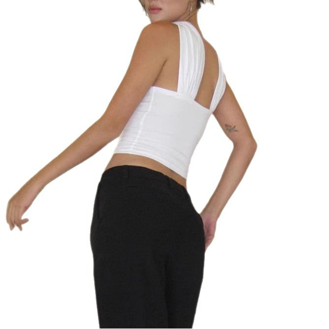 Damen Crop-Oberteil mit schickem Wickelkragen und figurbetontem Schnitt Drune