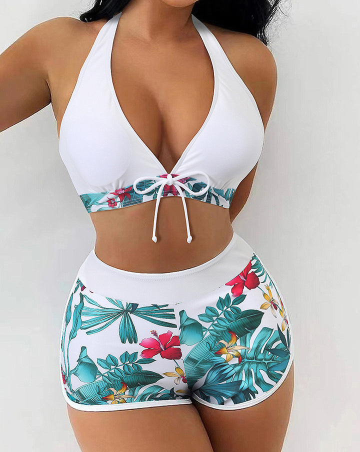 Damen Sportliches Bikini-Set mit trendy Hochbund und floralem Muster Drune