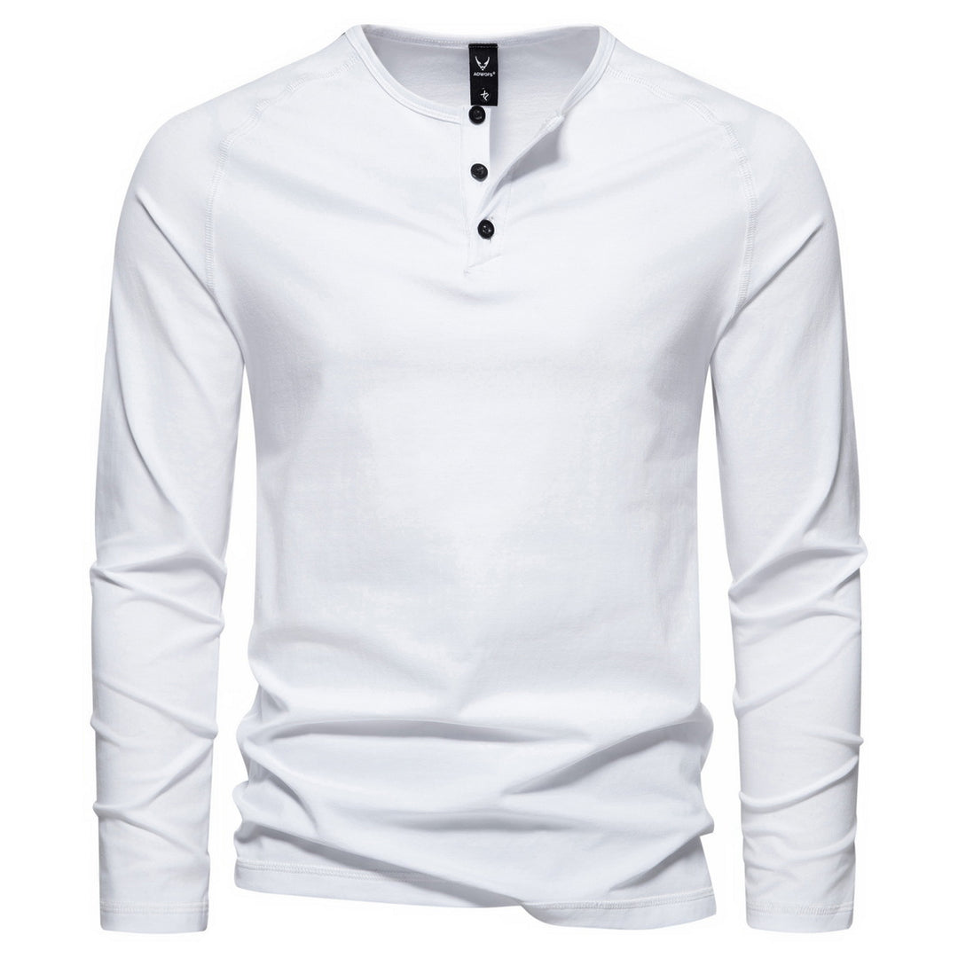 Herren nan langärmeliges Henley-Shirt aus Baumwollmischung mit Knopfleiste und schmaler Schnitt Drune