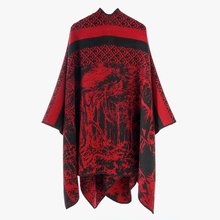 Damen Luxuriöser Jacquard-Motivponcho mit asymmetrischem Zipfelsaum Drune