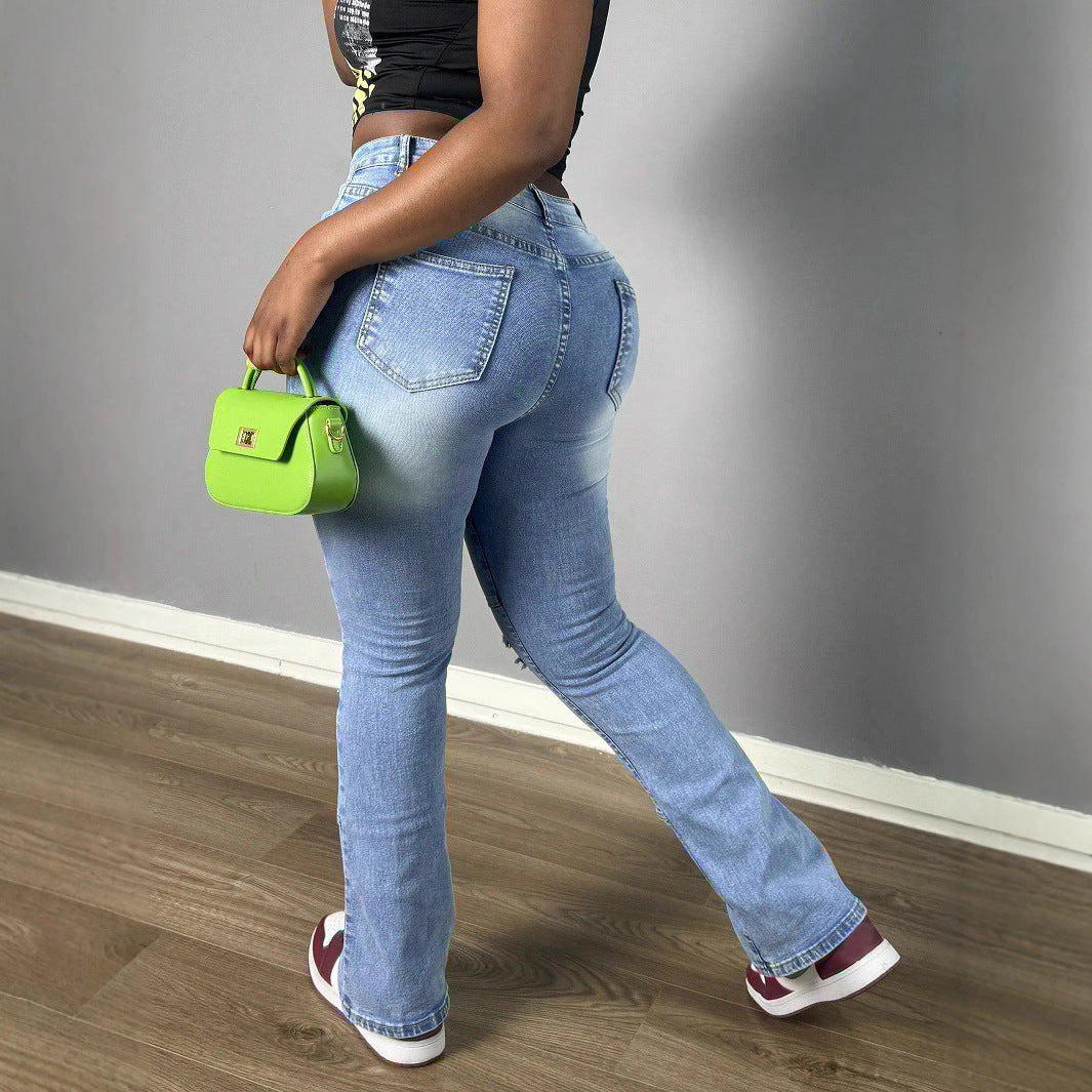 Damen Hochtaillierte Distressed Flared-Jeans mit Paneelnähten Drune