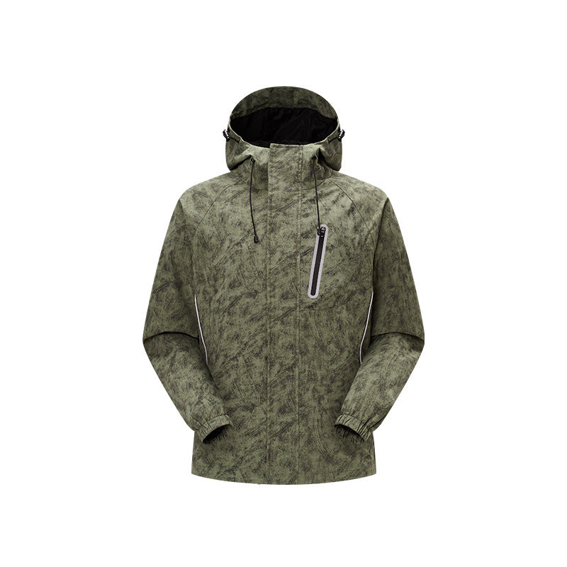 Herren technische Regenjacke mit Kapuze, wasserdichtem Material und Brust-Reißverschluss Drune
