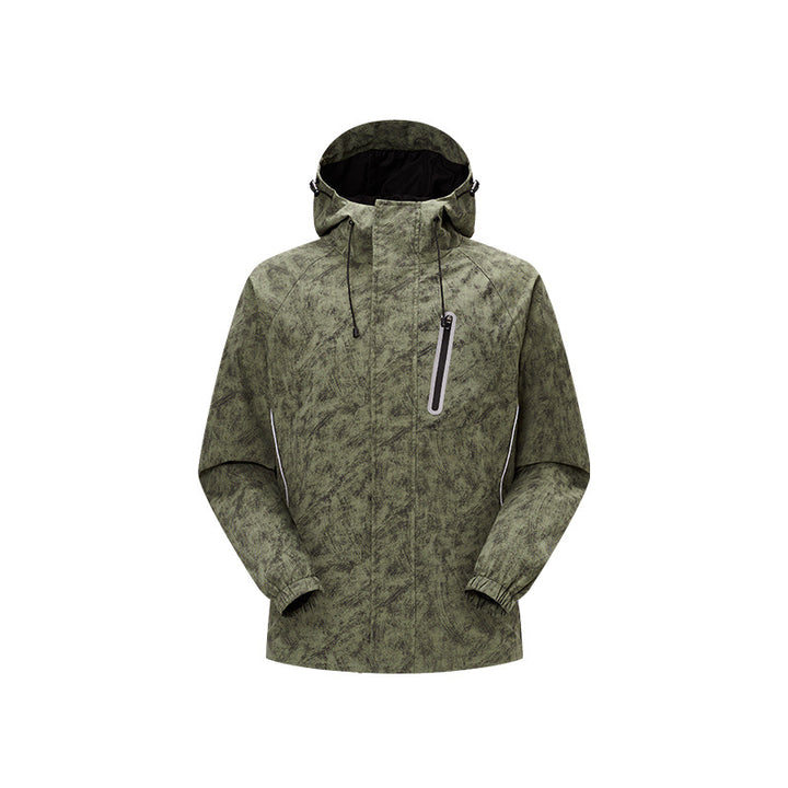 Herren technische Regenjacke mit Kapuze, wasserdichtem Material und Brust-Reißverschluss Drune