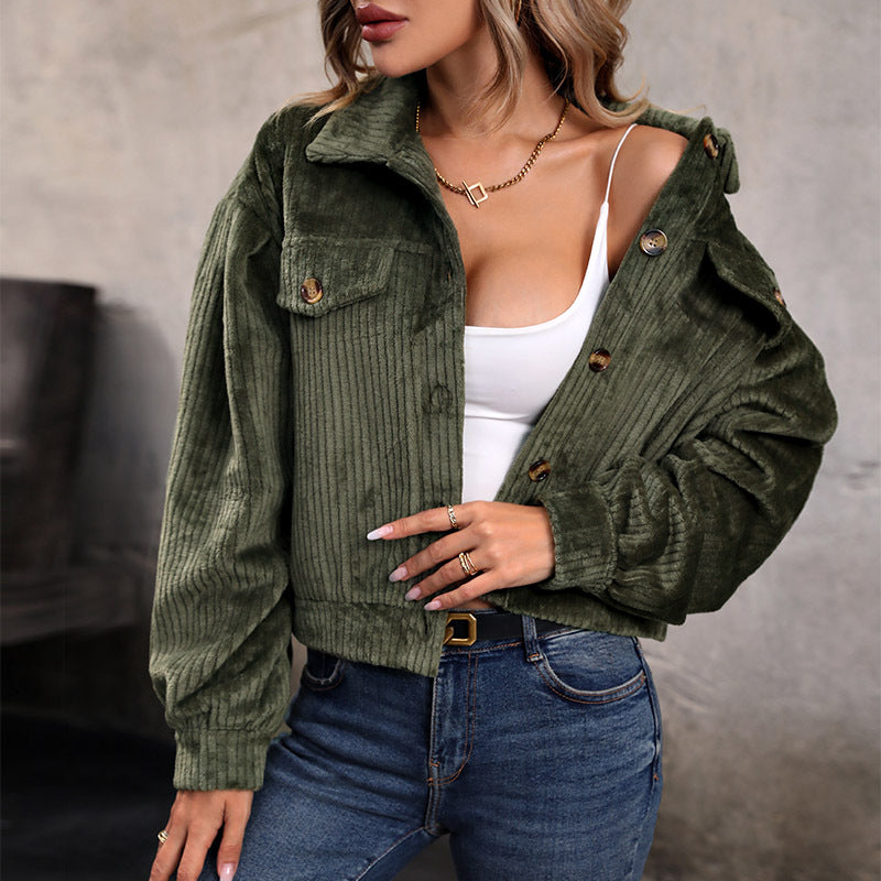 Damen Strickjacke im lässigen Cord-Look mit dekorativen Knöpfen und zwei Brusttaschen Drune