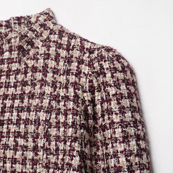 Damen Kurz geschnittener Bouclé‑Tweed‑Blazer mit Stehkragen und Fellmanschetten Drune