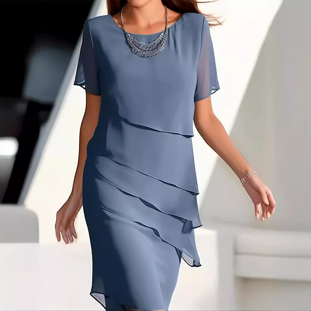 Damen elegantes Wickelkleid mit Schichten Drune