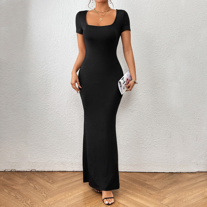 Damen elegantes Maxikleid mit tiefem U-Boot-Ausschnitt und figurbetontem Schnitt Drune