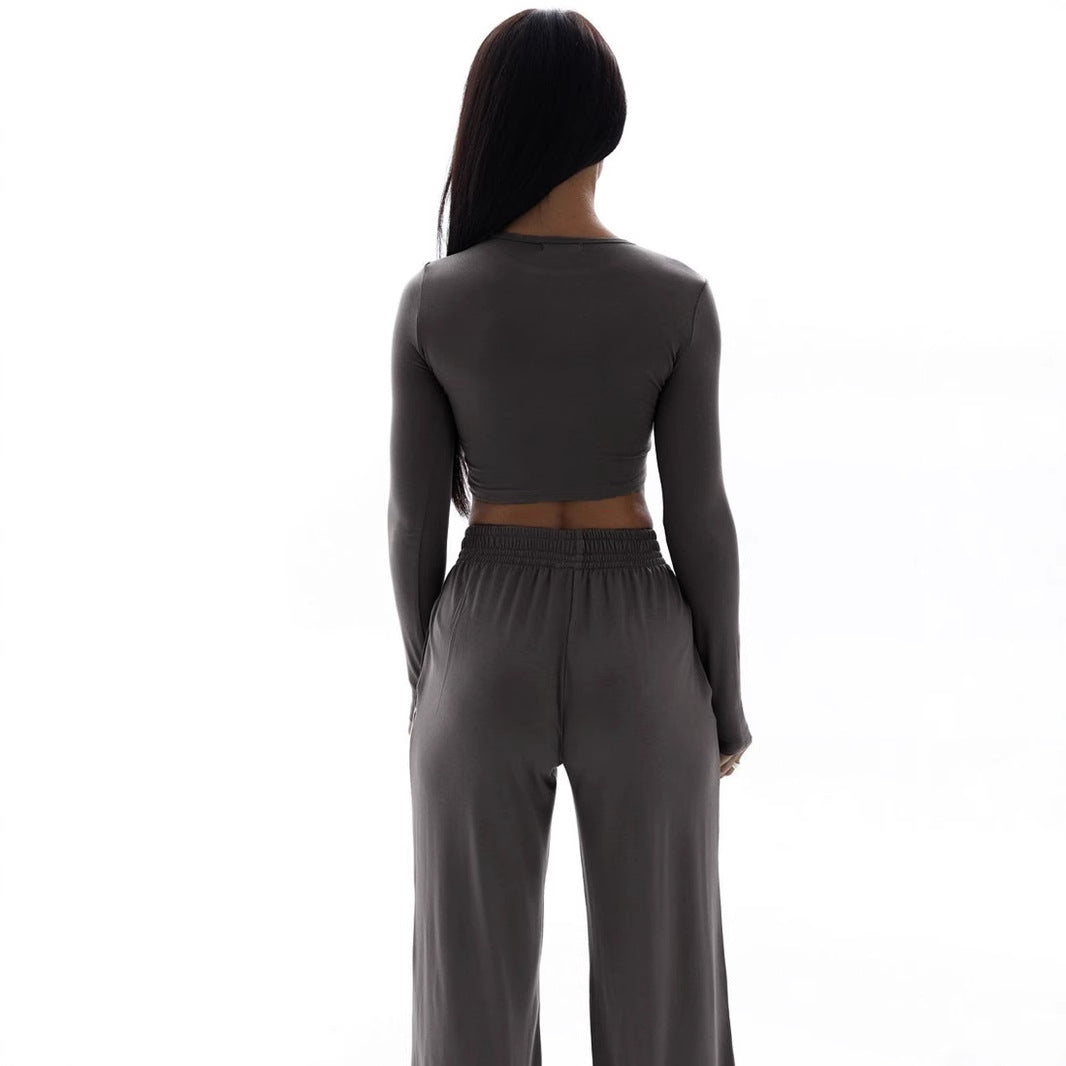 Damen Elegantes Zweiteiliges Set mit cropped Oberteil und weiten Hosen Drune