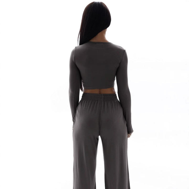 Damen Elegantes Zweiteiliges Set mit cropped Oberteil und weiten Hosen Drune