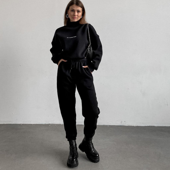 Damen lässiges Freizeitanzug-Set mit hohem Kragen und eleganten Details Drune