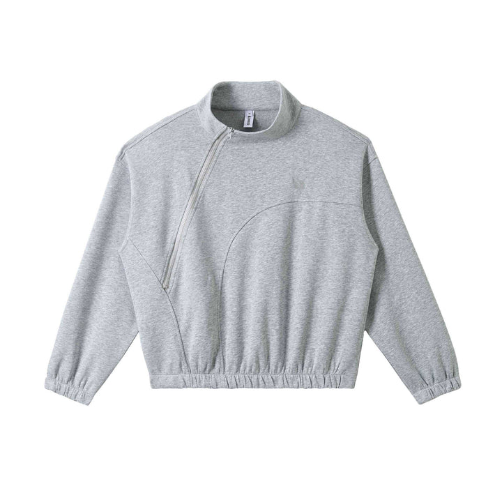 Unisex Asymmetrisches Halbzip‑Sweatshirt mit Stehkragen und Gummizugbund Drune
