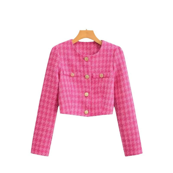 Damen Kurze Bouclé-Jacke mit elegantem Karomuster Drune