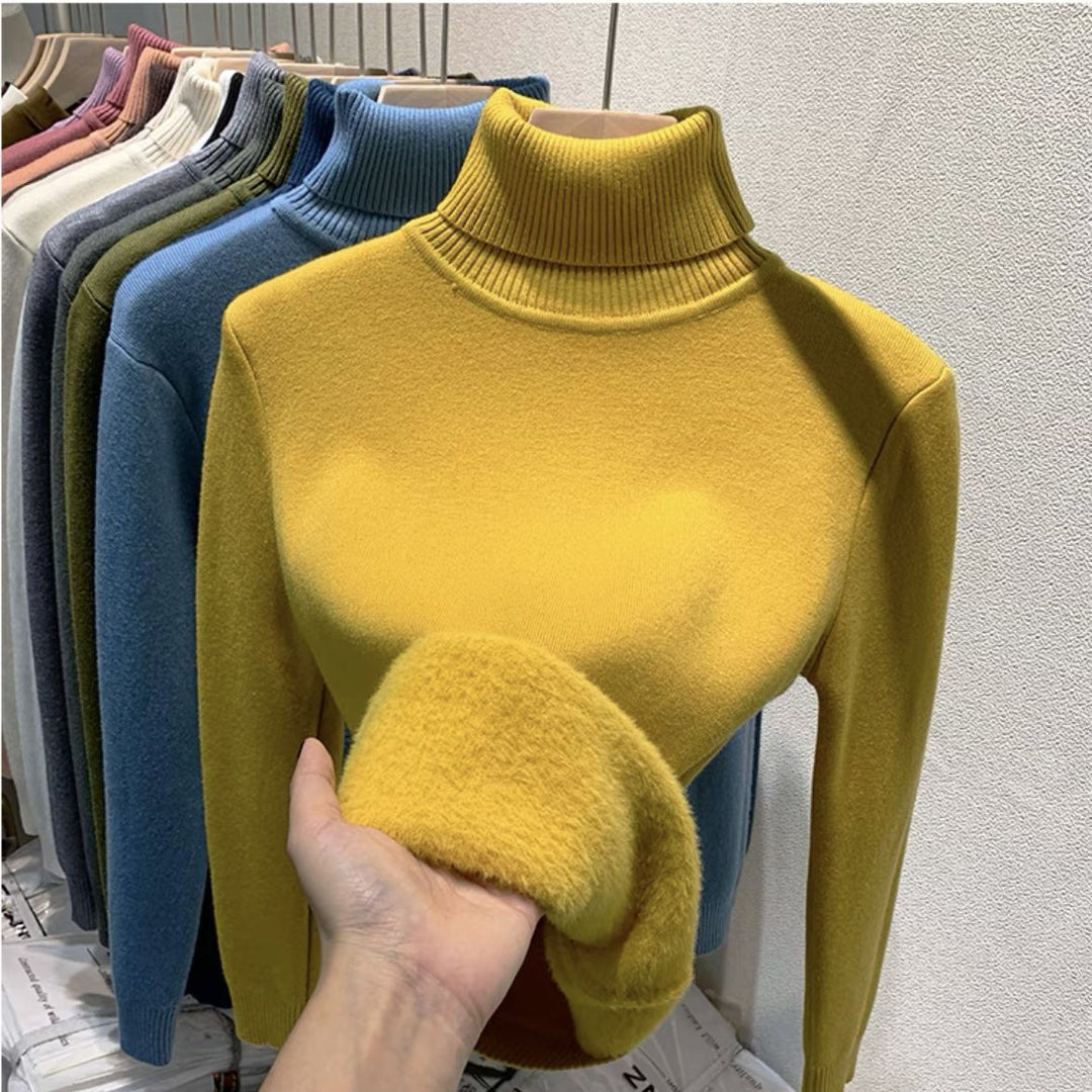 Damen Feinstrick-Rollkragenpullover mit wärmendem Innenfutter und schmaler Silhouette Drune