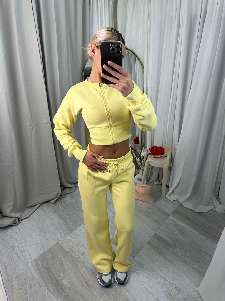 Damen cropped Kapuzenjacke und entspannte Jogginghose Set Drune