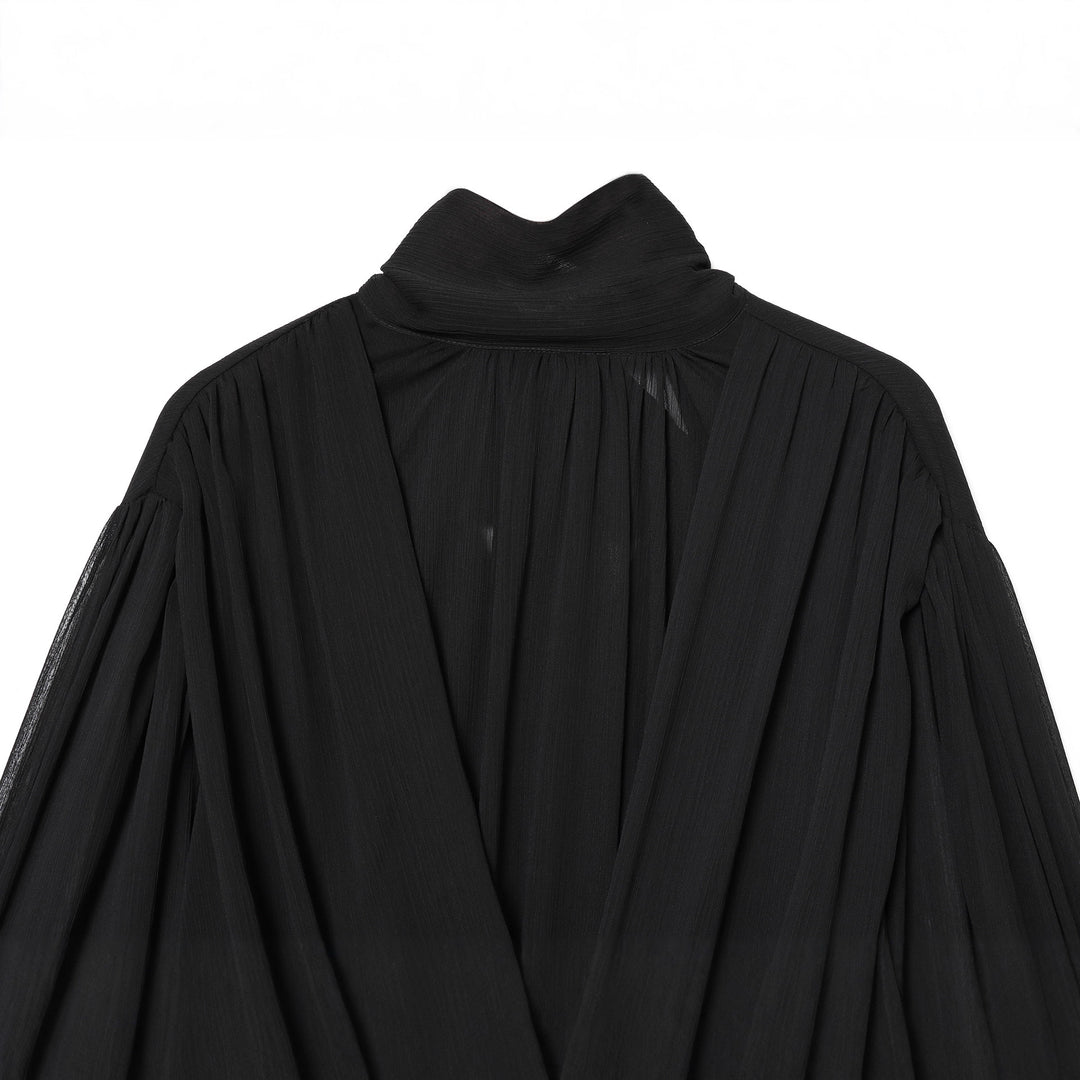 Damen nan drapiertes Cropped-Top mit Rollkragen und Ballonärmeln Drune