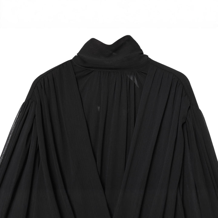 Damen nan drapiertes Cropped-Top mit Rollkragen und Ballonärmeln Drune