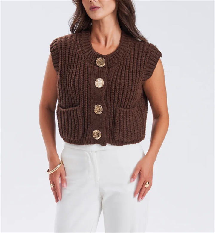 Damen Grobgestrickter Oversize Cardigan mit Zierknöpfen Drune