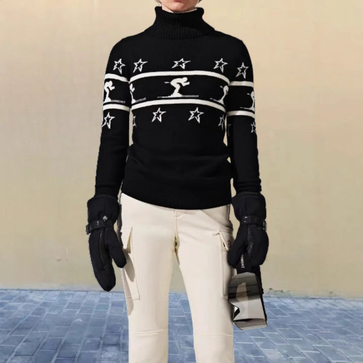 Damen Rollkragenpullover mit Skimotiv und Sternen Drune
