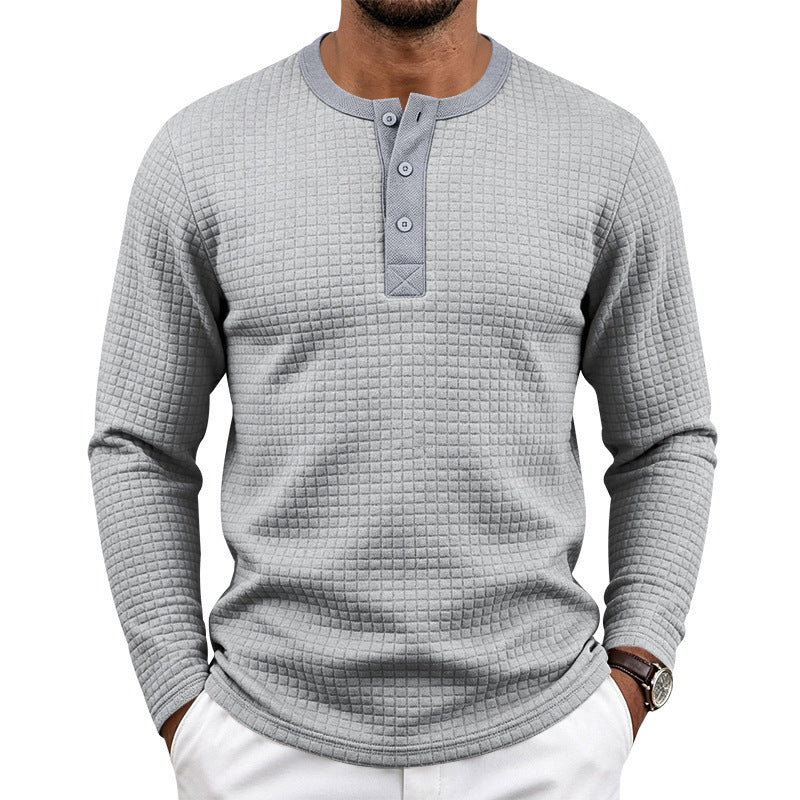 Herren Texturiertes Thermo-Henley-Langarmshirt mit Waffelstruktur und abgerundetem Saum Drune