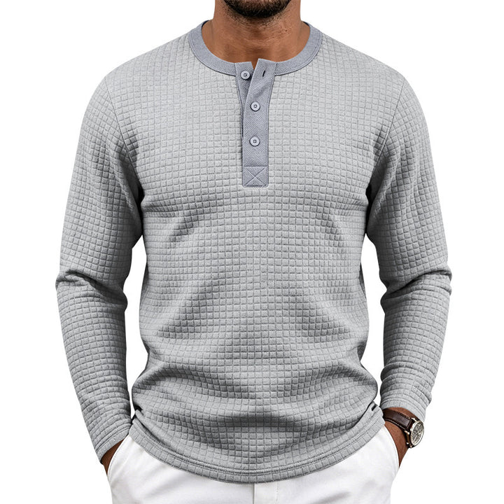 Herren Texturiertes Thermo-Henley-Langarmshirt mit Waffelstruktur und abgerundetem Saum Drune