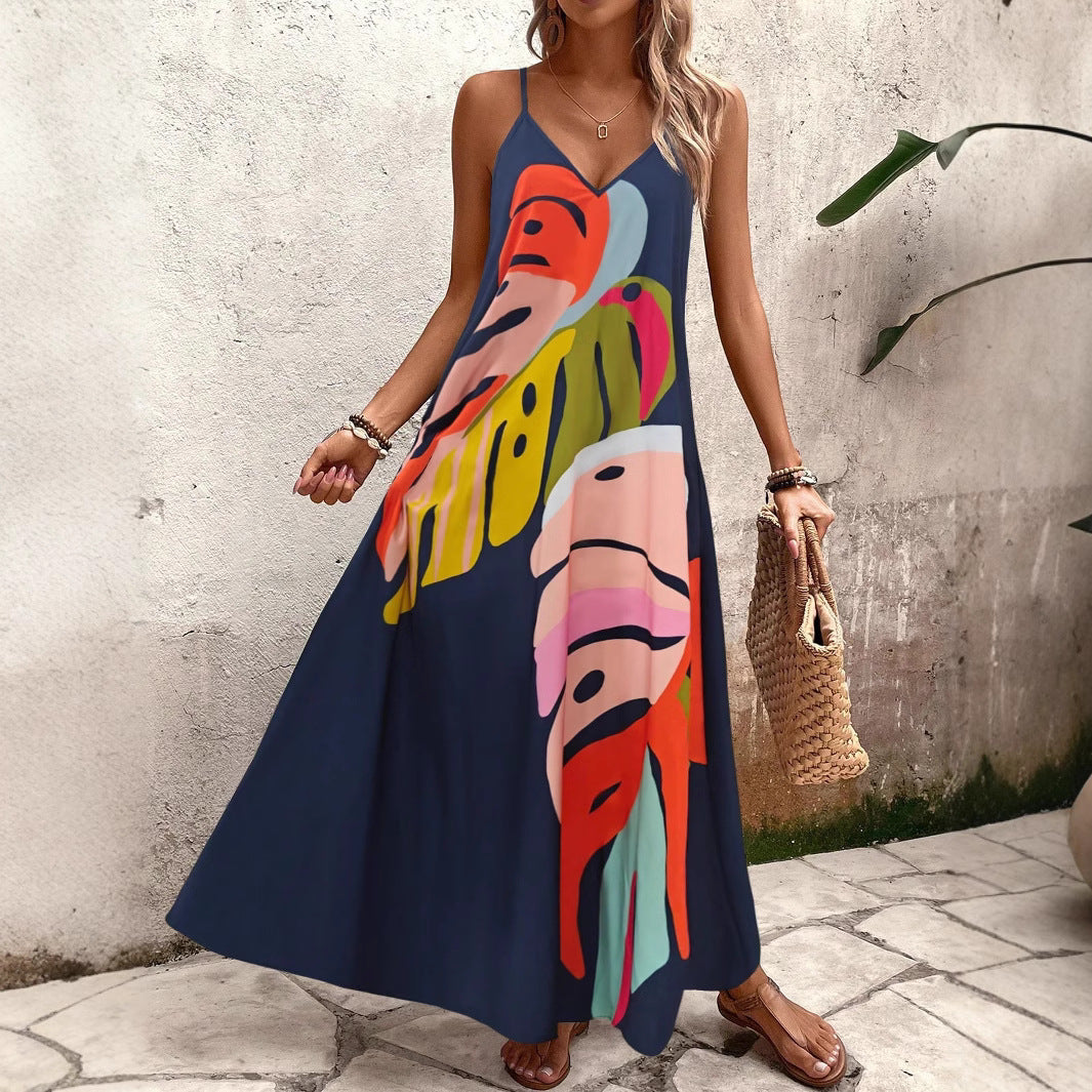 Damen Sommerliches Maxikleid mit buntem Blattdruck Drune