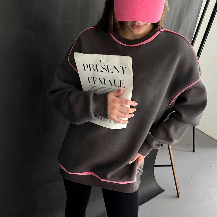Damen Oversized Sweatshirt mit Kontrastnähten und lässigem Schnitt Drune