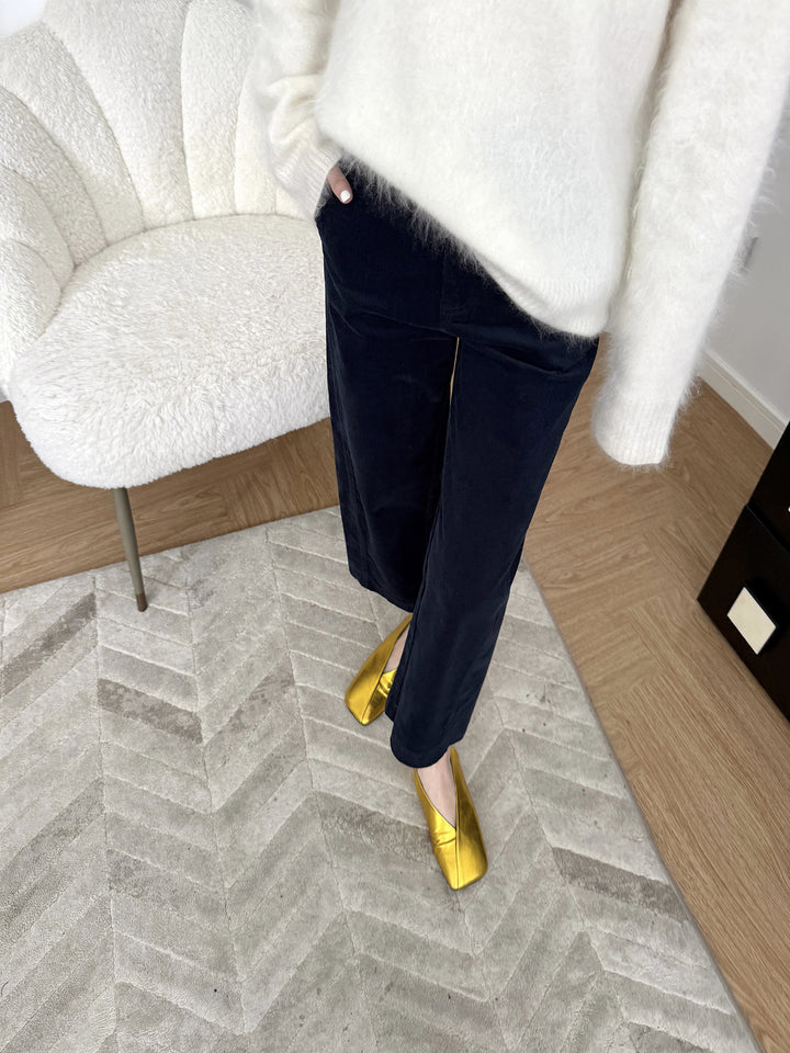 Damen Hochtaillierte Samt-Culotte mit weitem Bein und dezenten Eingrifftaschen Drune