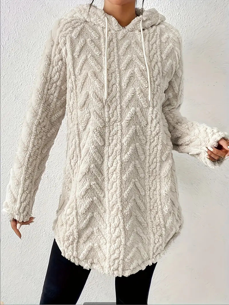 Damen kuschelige Fleece-Hoodiejacke mit strukturiertem Rippdesign Drune