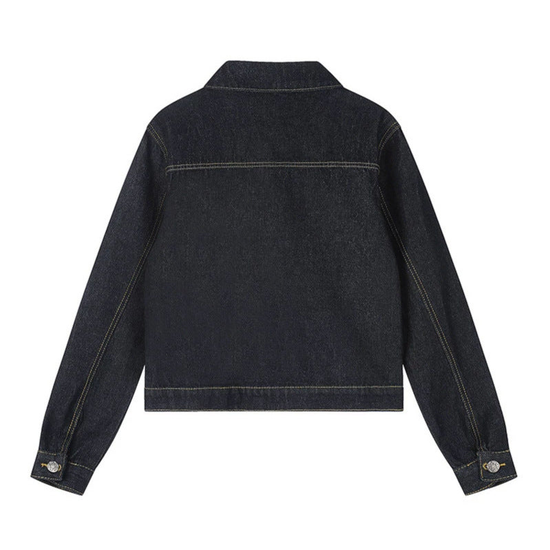 Damen Boxy-Jeansjacke mit aufgesetzten Taschen und sichtbaren Kontrastnähten Drune