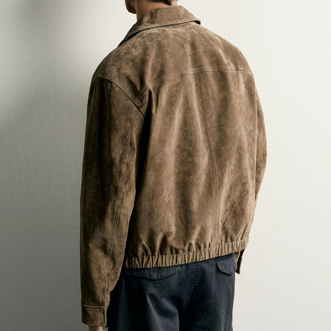 Herren Kurzblouson aus veloursiertem Wildleder mit Hemdkragen Drune