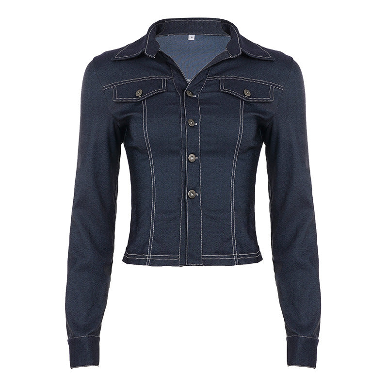 Damen nan taillierte Jeansjacke mit markanten Kontrastnähten, Brusttaschen und figurformender Schnittführung Drune