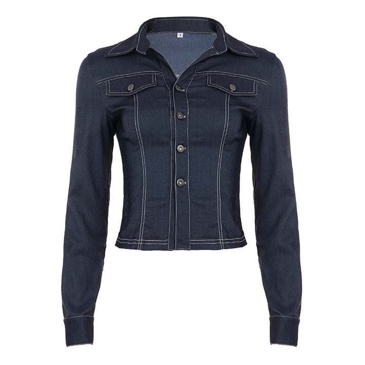 Damen nan taillierte Jeansjacke mit markanten Kontrastnähten, Brusttaschen und figurformender Schnittführung Drune
