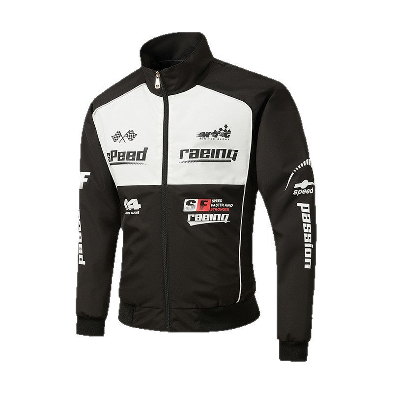 Herren Trackjacke im Motorsport-Look mit Logoprints und Stehkragen Drune