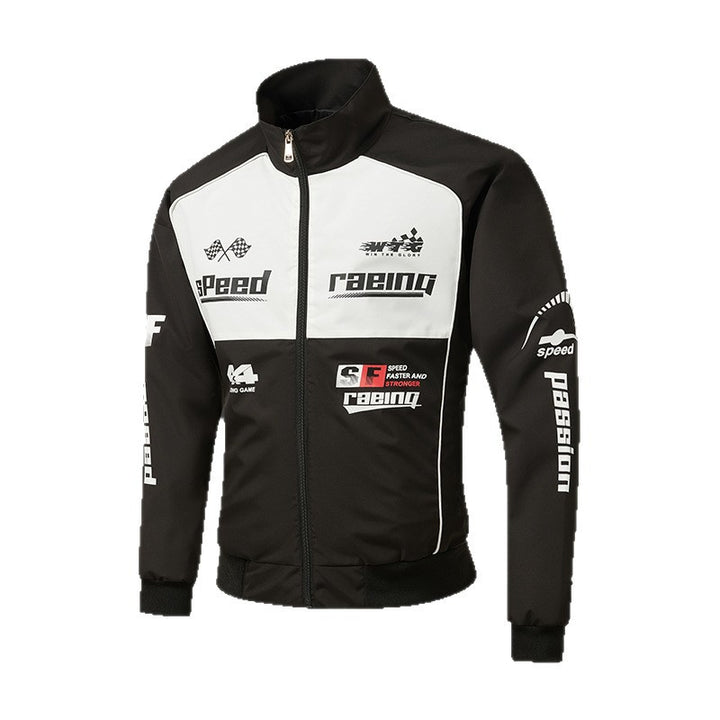 Herren Trackjacke im Motorsport-Look mit Logoprints und Stehkragen Drune