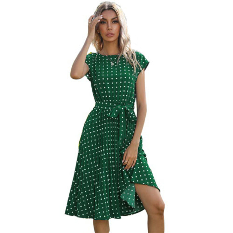 Damen Midi-Kleid mit taillierbarem Gürtel und charmanten Punkten Drune