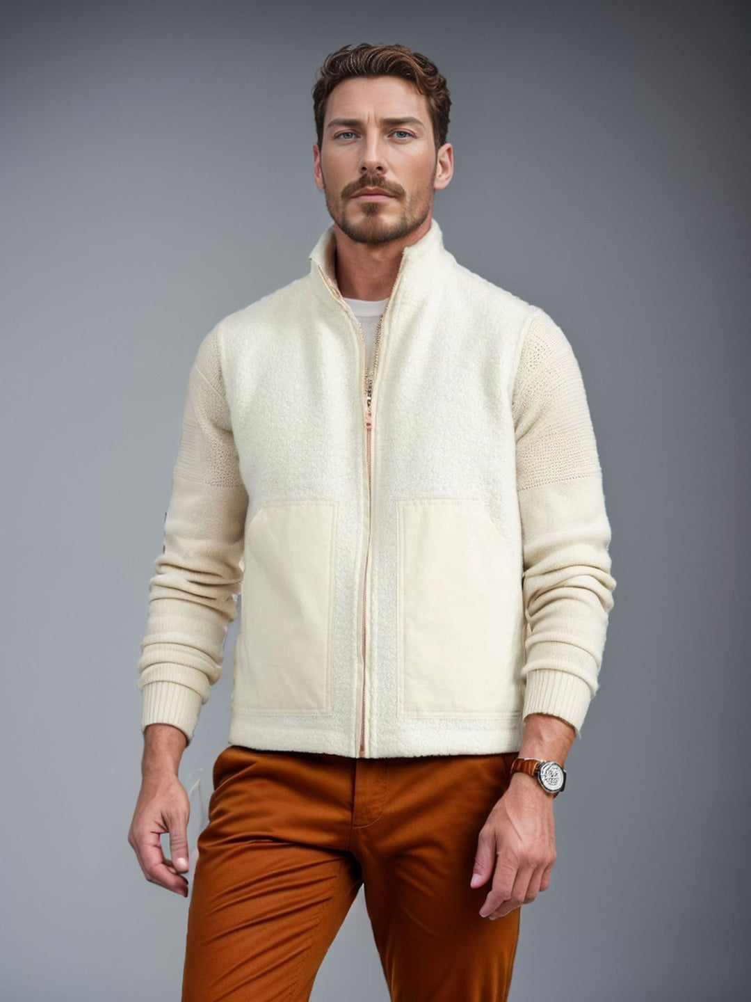 Herren modische Fleecejacke mit strukturiertem Kragen und praktischen Taschen Drune