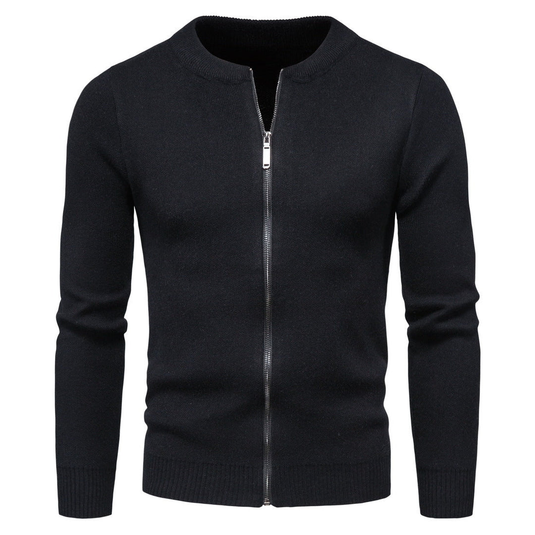 Herren stylische Strickjacke mit modernem Zipper und hohem Kragen Drune