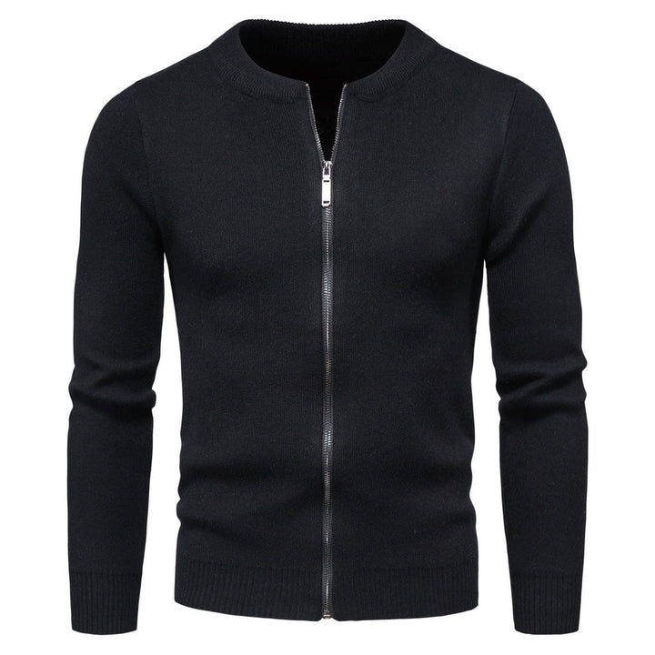 Herren stylische Strickjacke mit modernem Zipper und hohem Kragen Drune