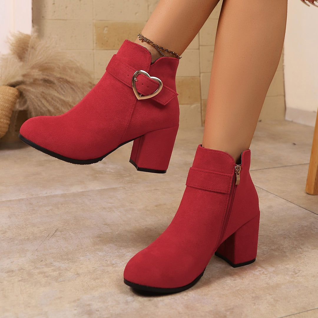 Damen Ankle‑Boots mit Blockabsatz und Herzschnalle Drune