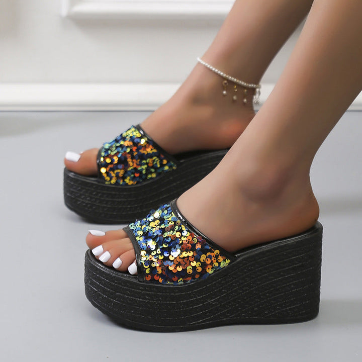 Damen Glitzernde Plateau-Sandalen mit offener Zehenpartie und hohem Absatz Drune