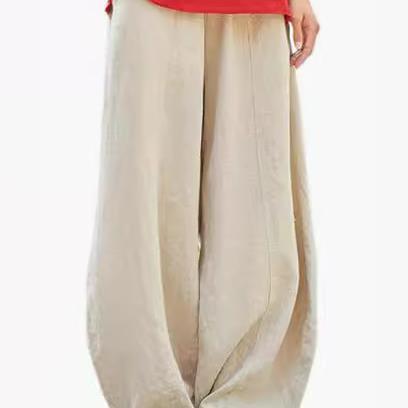 Damen weite Leinenhose mit elastischem Bund und praktischen Taschen Drune