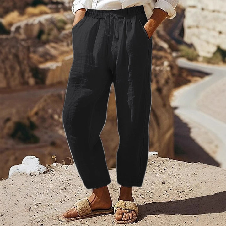 Damen Casual-Chino Leinenoptik Culotte mit elastischem Tunnelzugbund und Eingrifftaschen Drune