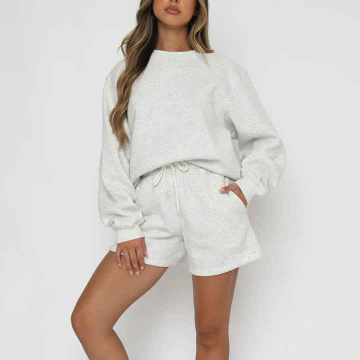 Damen lässiger Fleece-Sweater und Shorts Set Drune