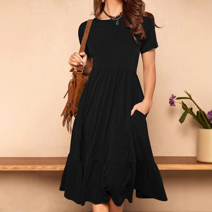 Damen lässiges T-Shirt-Kleid mit lockerer Passform und Rüschensaum Drune