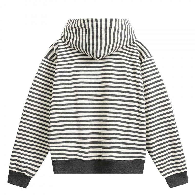 Unisex Gestreifter Oversize-Hoodie aus Baumwoll-Mix mit Rippbündchen Drune