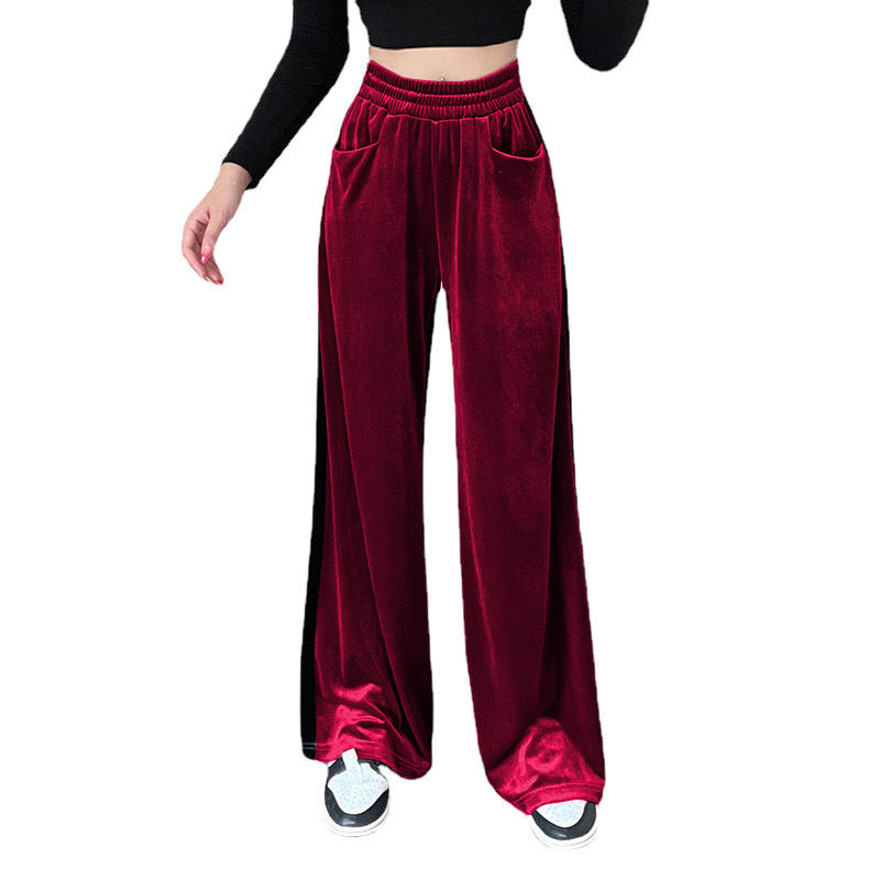 Damen Weitgeschnittene Velourhose mit elastischem Bund und praktischen Taschen Drune